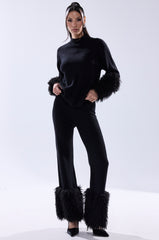 COZY VIBES SWEATER PANT WITH FUR CUFF IN BLACK