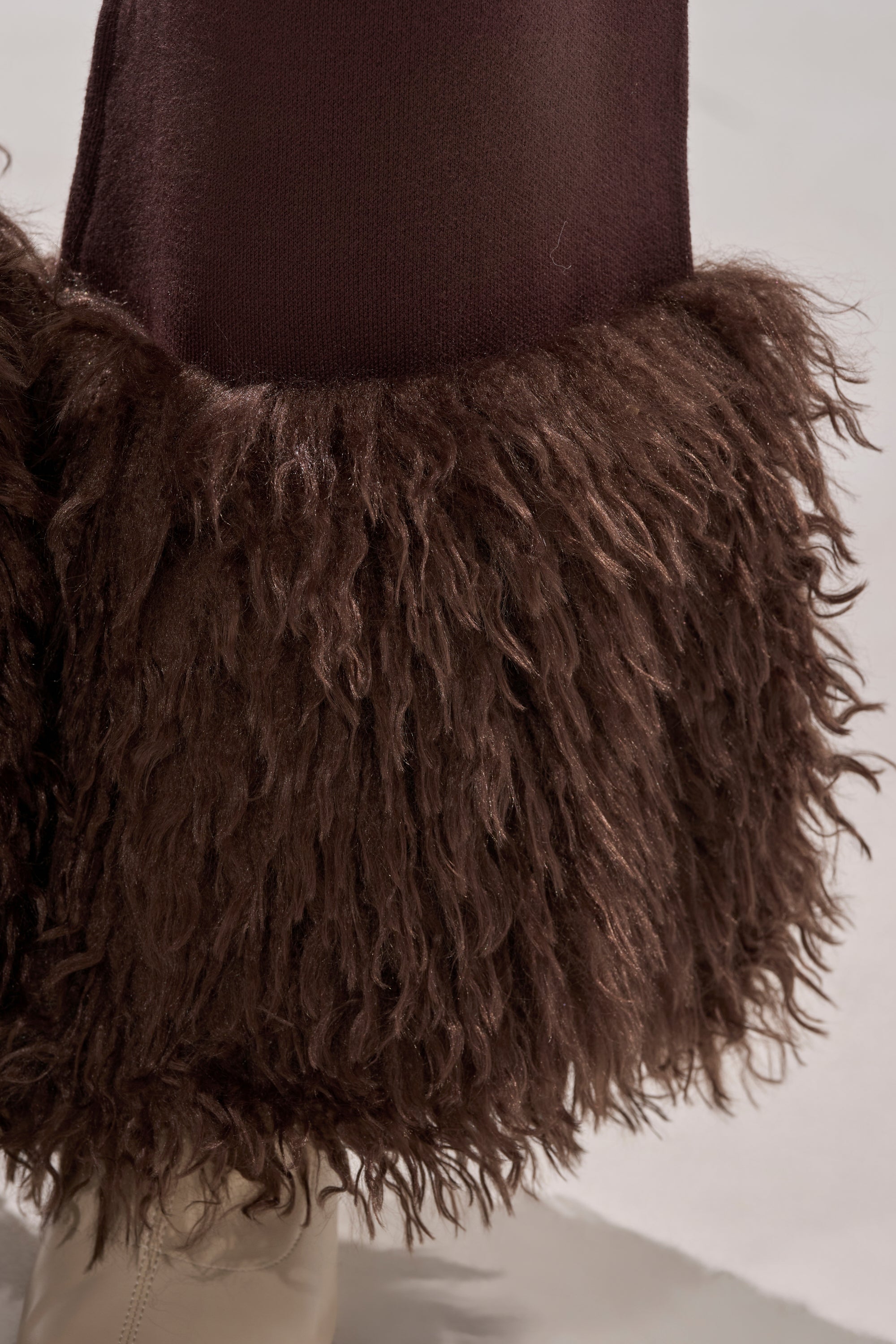 COZY VIBES SWEATER PANT WITH FUR CUFF IN BROWN