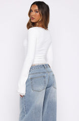 Queen Of Hearts Long Sleeve Lace Trimmed Top White