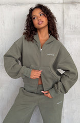 Test Drive Boxy Zip Front Hoodie Khaki