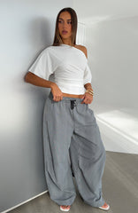Say When Barrel Leg Pants Charcoal Stripe