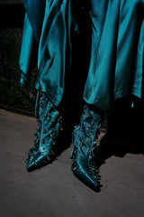 AZALEA WANG IZIDOR TEAL EMBELLISHED RHINESTONE BOOTIE
