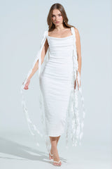 GET LIKE ME BACKLESS MIDI DRESS IN IVORY