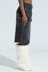 FORGET ME NOT BLACK DENIM CARGO BERMUDA SHORT