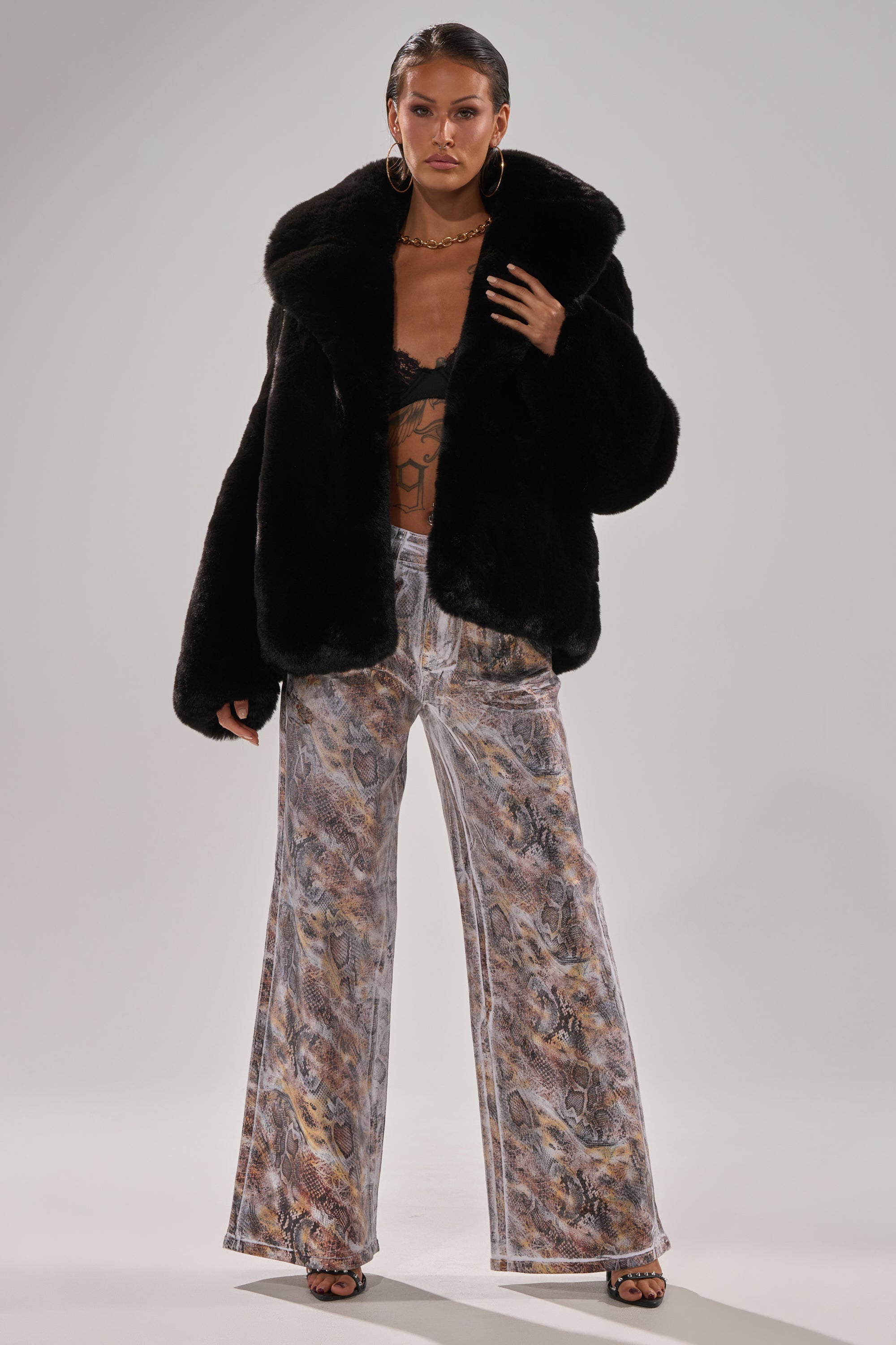 ADDICTED TO YOU METALLIC SNAKE WIDE LEG DENIM
