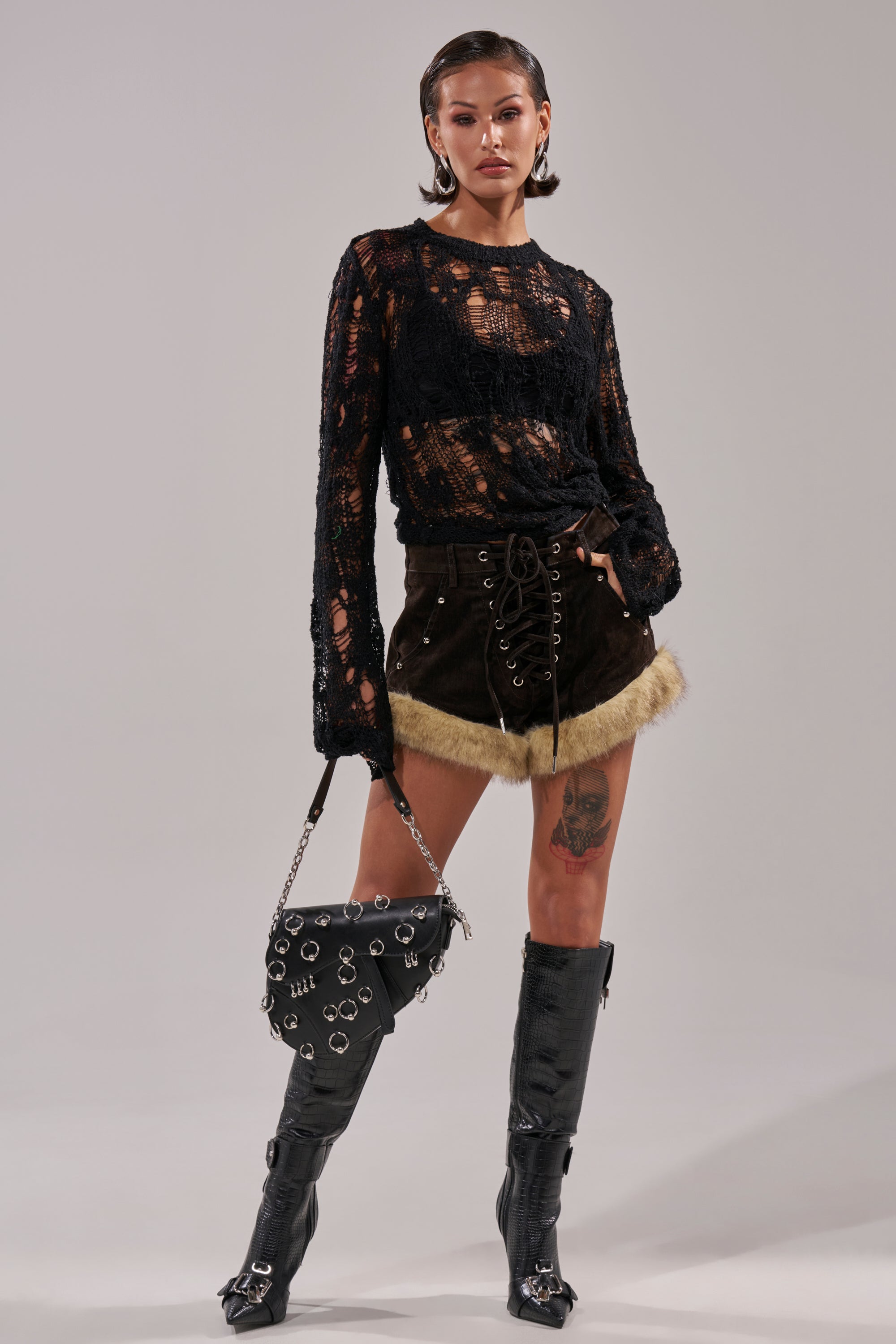 ANGEL OF MINE DENIM LACE UP SHORT