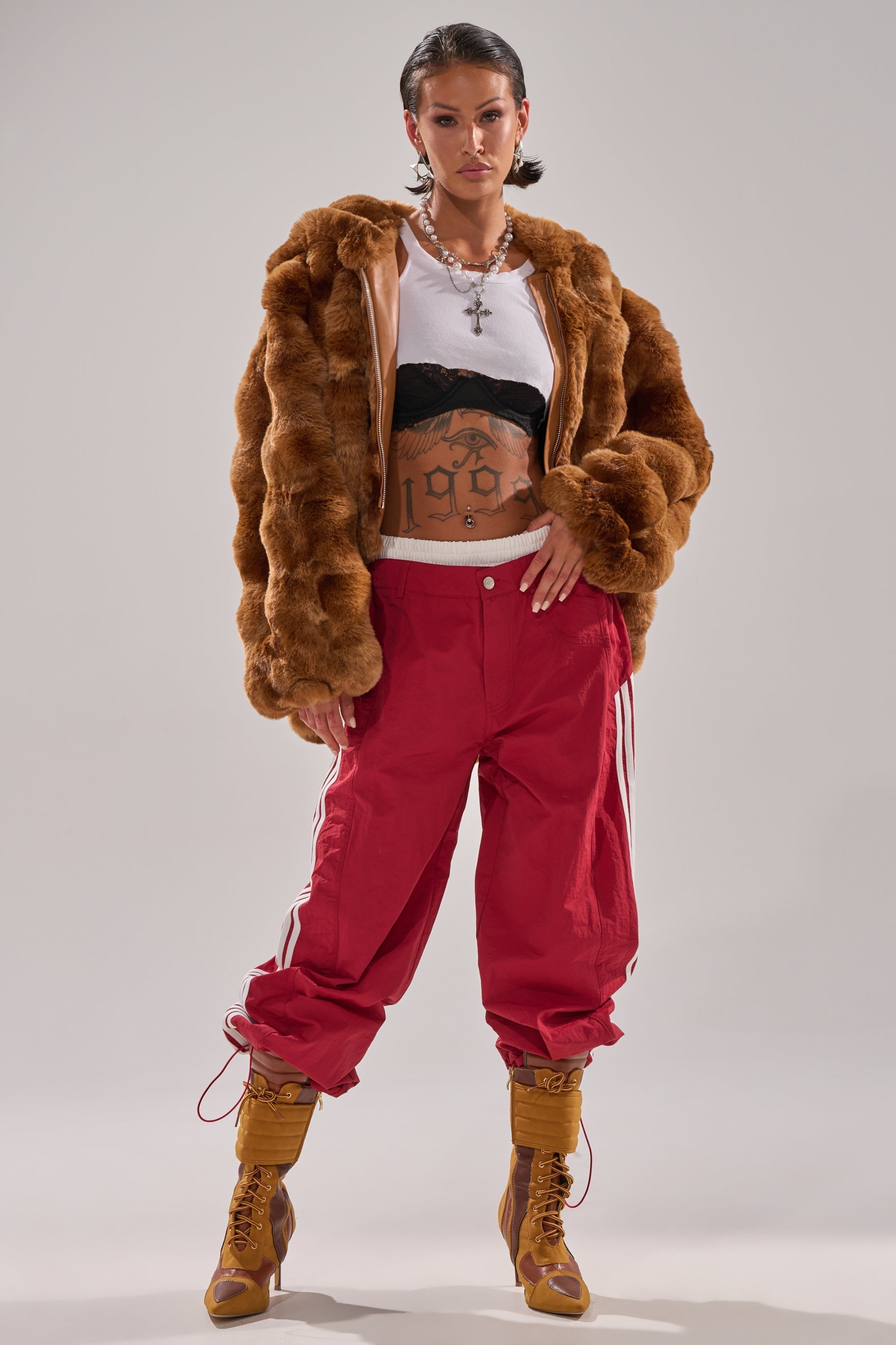 LOOK AT ME NOW HOODED FUR BOMBER IN BROWN