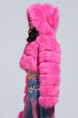 SABRINA HOODED FAUX FUR JACKET