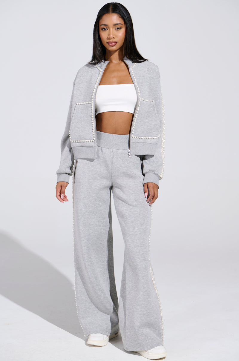 PEARL GIRL WIDE LEG JOGGER IN GREY