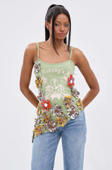 FOR THE FREE FLORAL EMBELLISHED TOP
