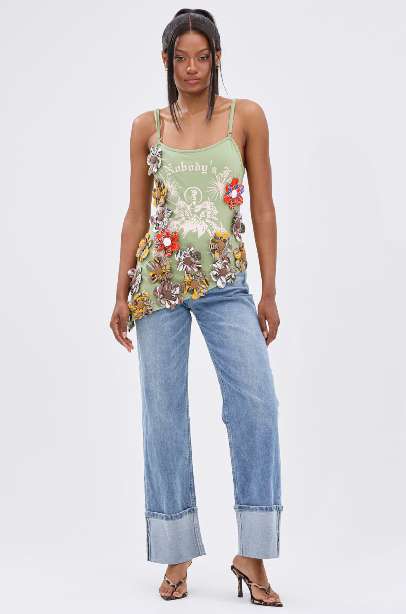 FOR THE FREE FLORAL EMBELLISHED TOP