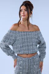 DRESSY VIBES OFF THE SHOULDER SWEATSHIRT