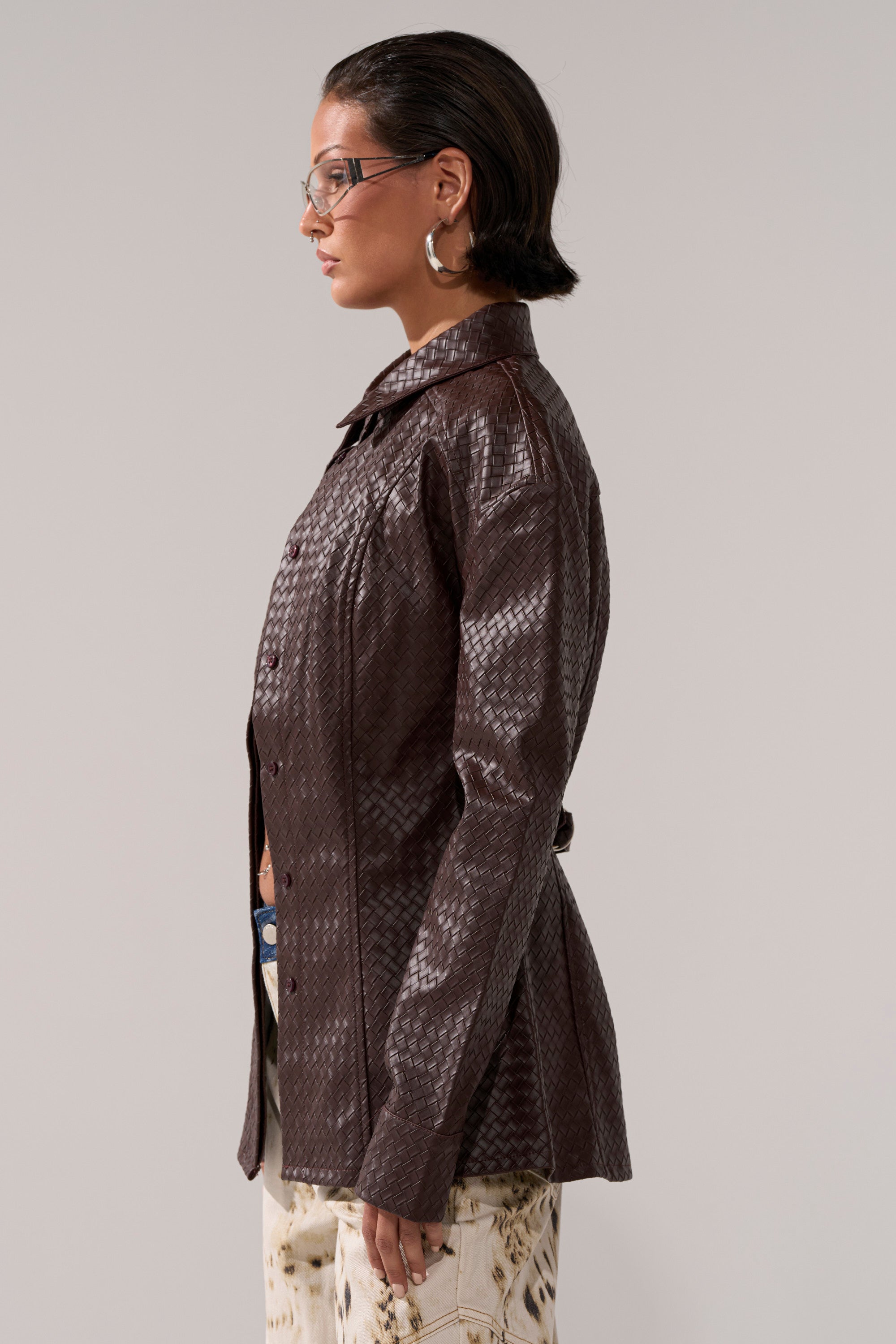 FEELING RICH FAUX LEATHER BUTTON DOWN
