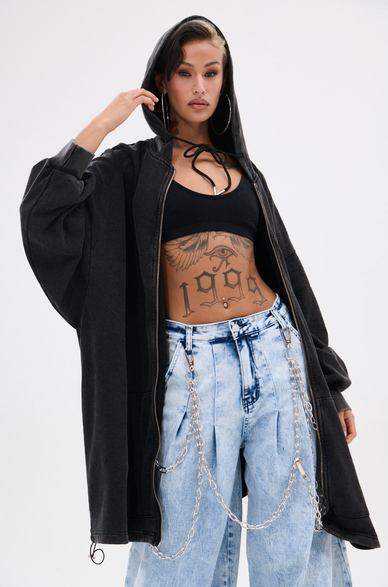 BELIEVE WHAT YOU HEARD OVERSIZED ZIP UP SWEATSHIRT