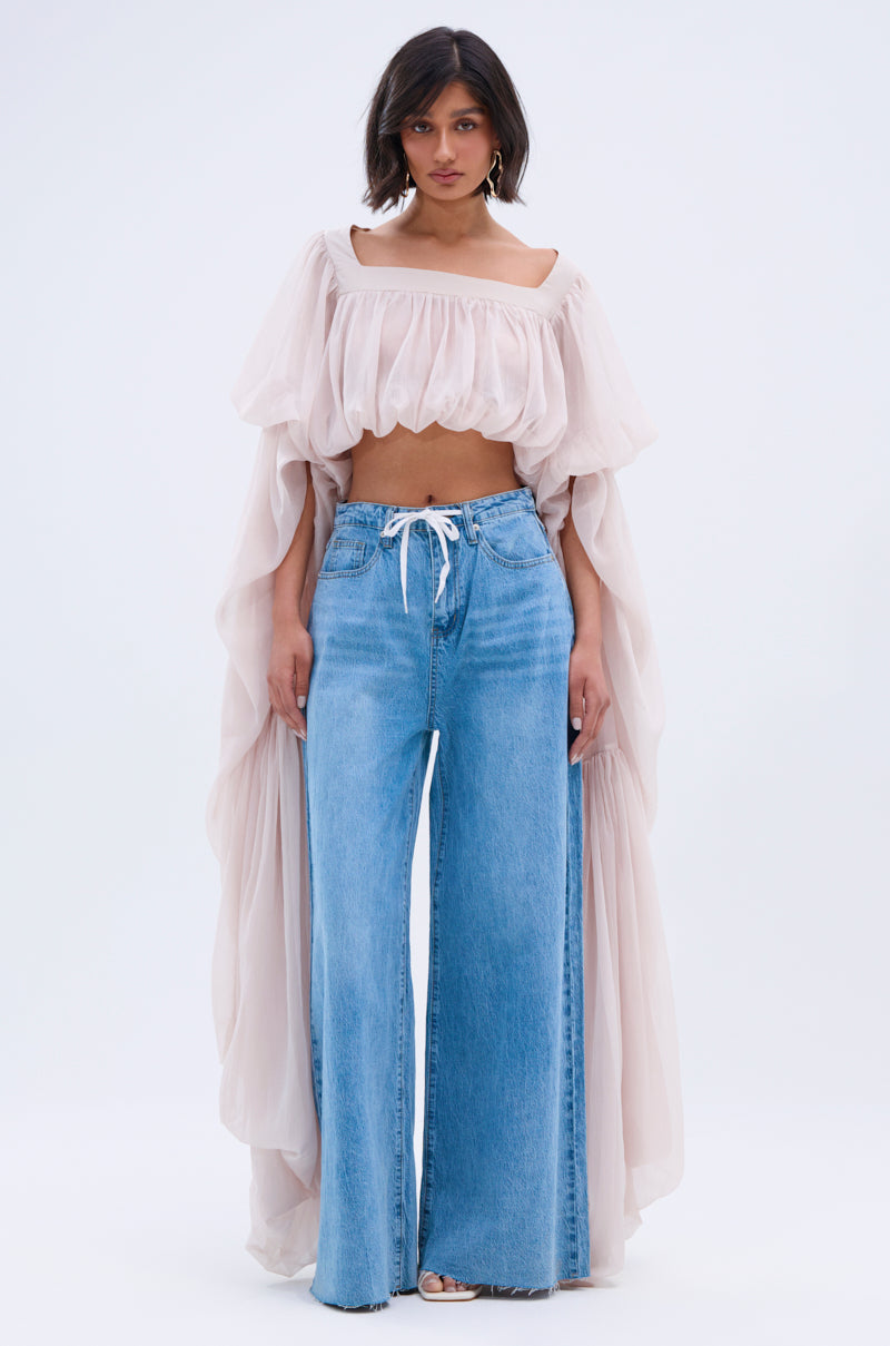 SLOUCHY SQUARE NECK LONG SLEEVE BLOUSE TOP