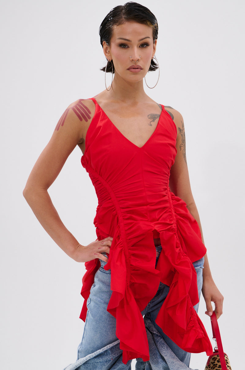 DROP IT RUCHED TANK TOP IN RED