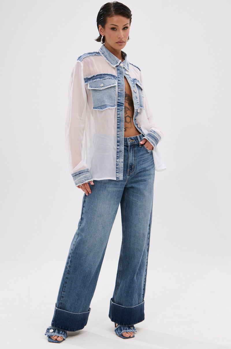 LET IT GO CHIFFON BUTTON DOWN
