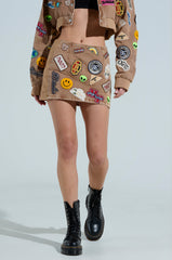 MEENA PATCH DENIM MINI SKIRT