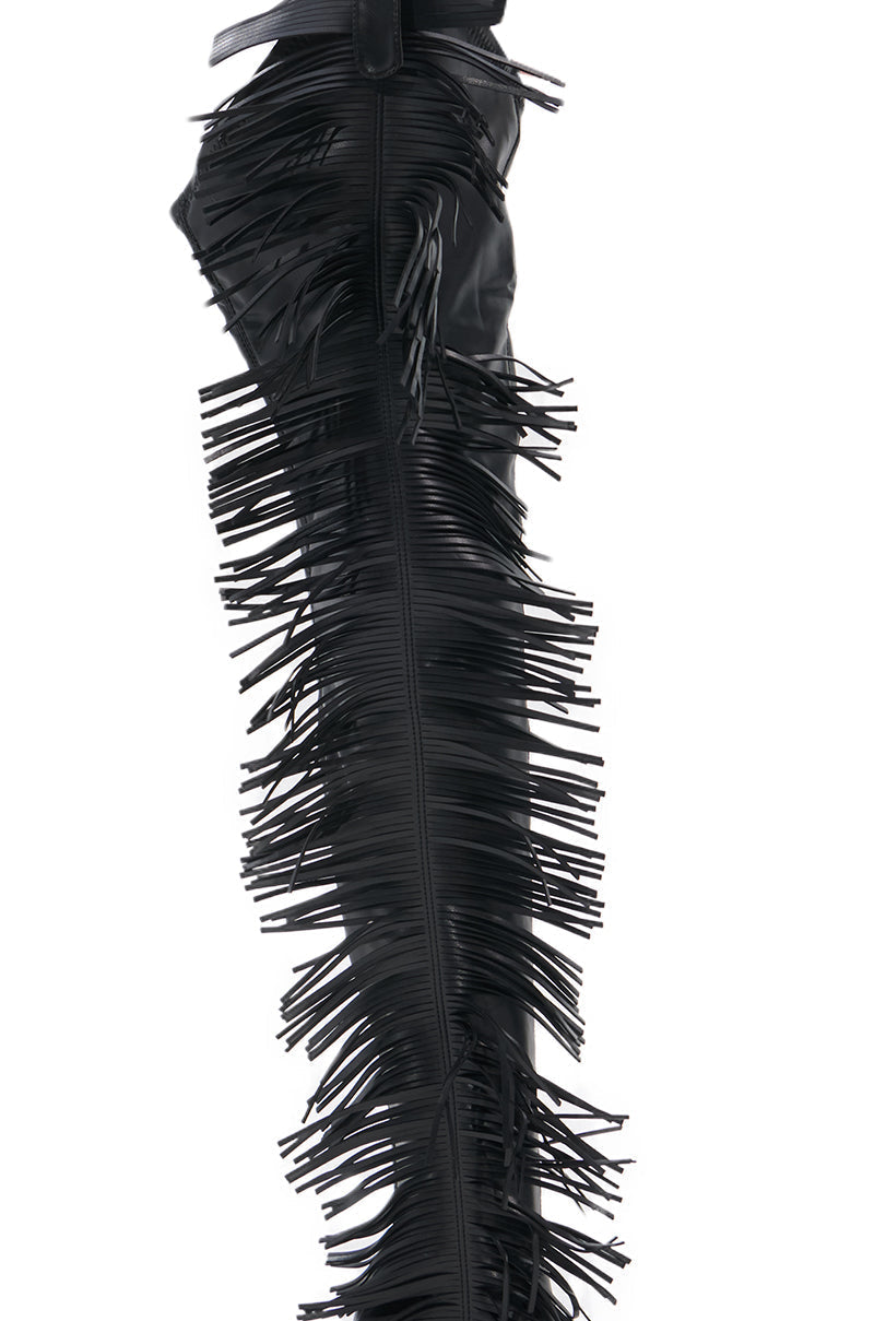 AZALEA WANG KATRICE BLACK STILETTO WESTERN FRINGE CHAP BOOT