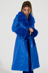 NEW KAYA FUR LINED TRENCH IN BLUE