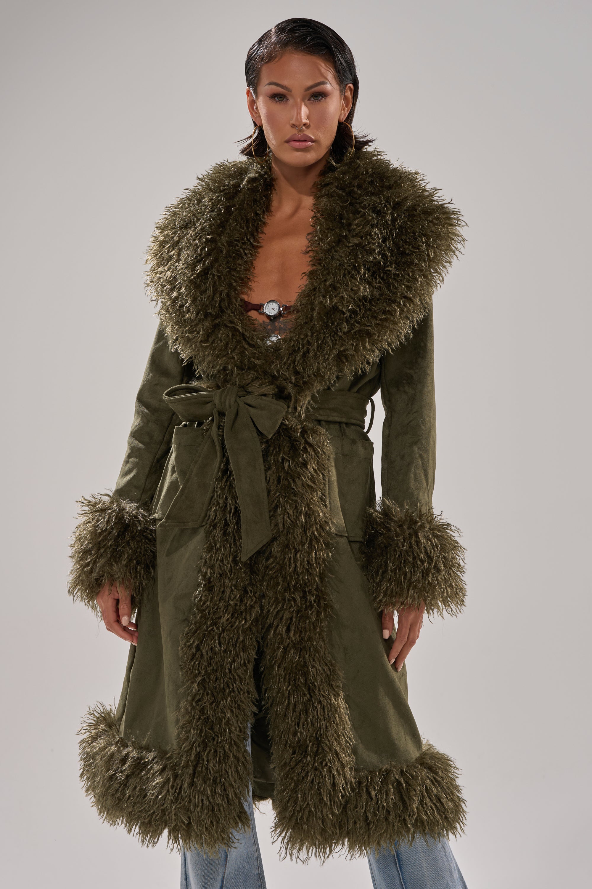 JADE FUR TRIM TRENCH