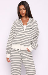 Looking Back Boxy Zip Front Hoodie White Stripe