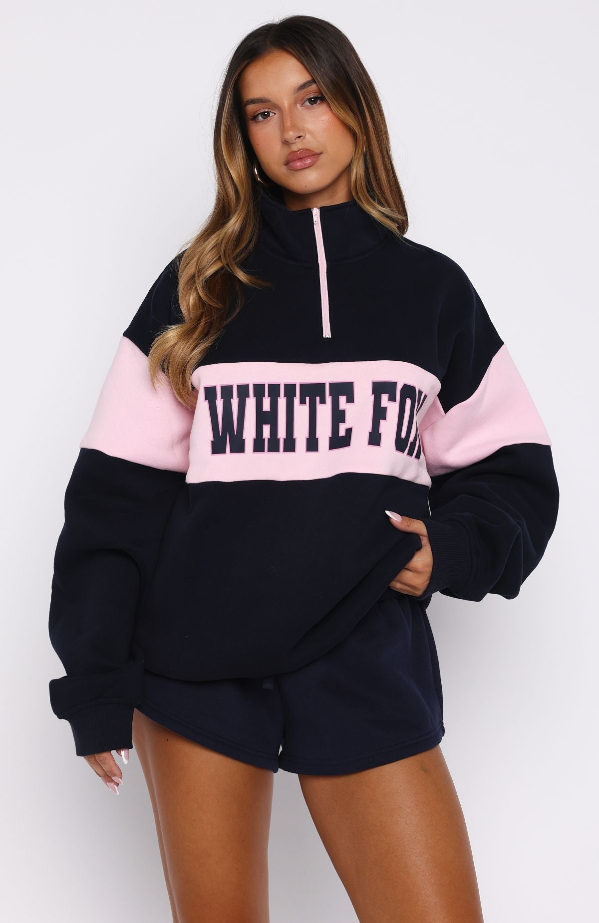 Show Yourself Zip Front Sweater Navy