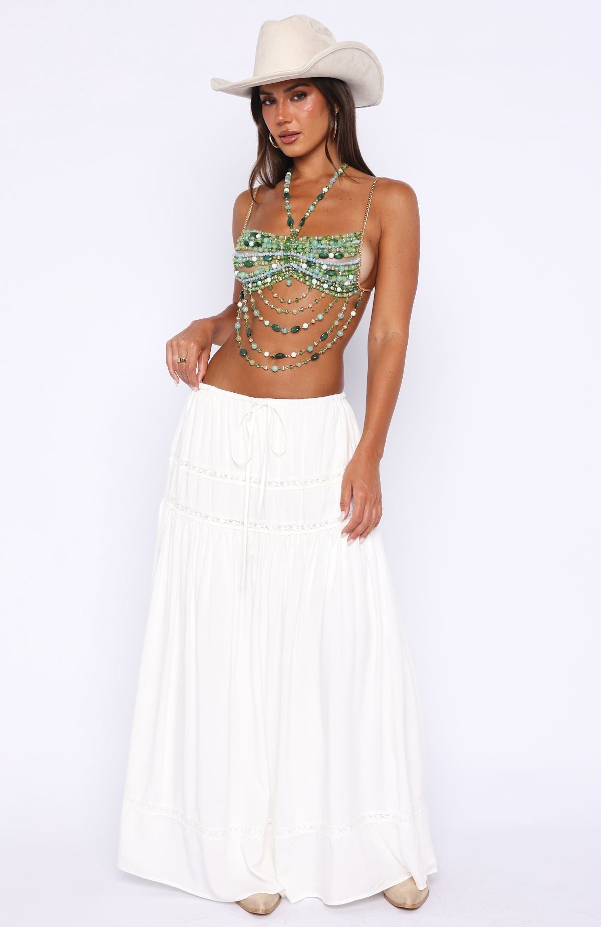 Own The Night Beaded Top Green
