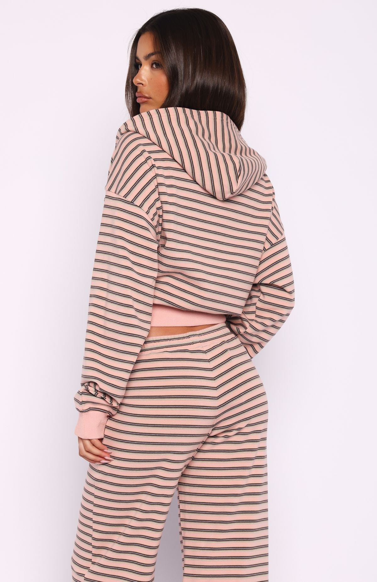 Looking Back Boxy Zip Front Hoodie Pink Stripe