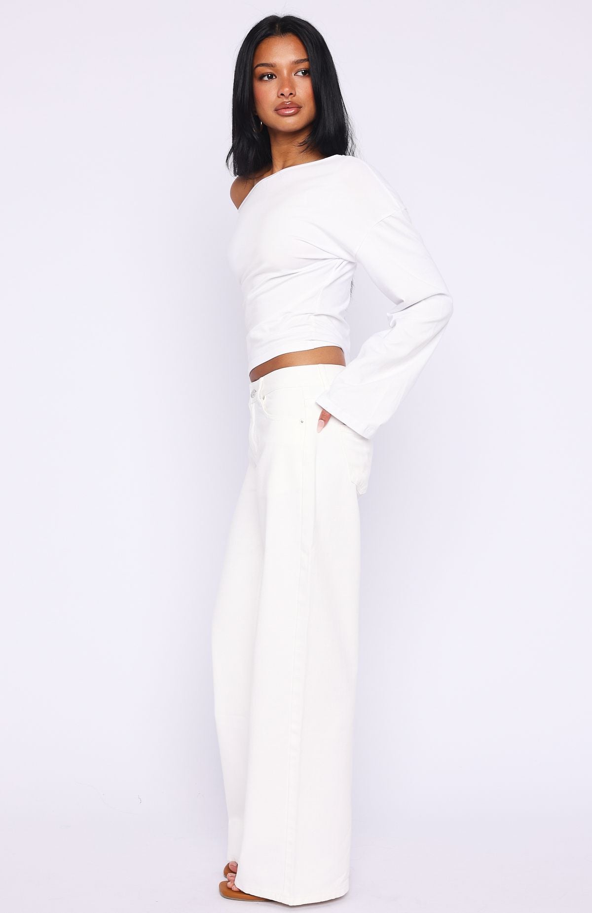 Kalaya Mid Rise Wide Leg Jeans Off White