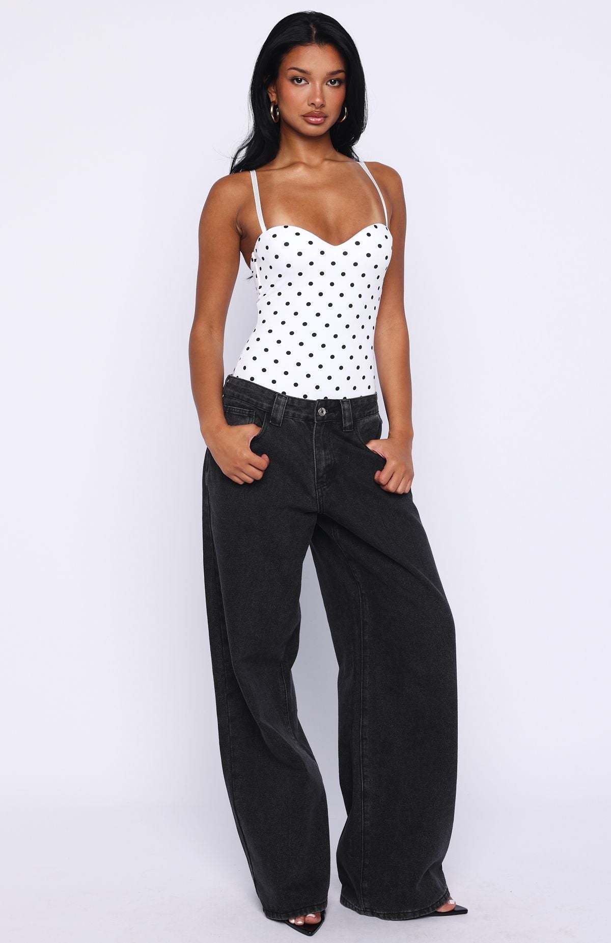 Stuck To You Bodysuit White/Black Polka Dot