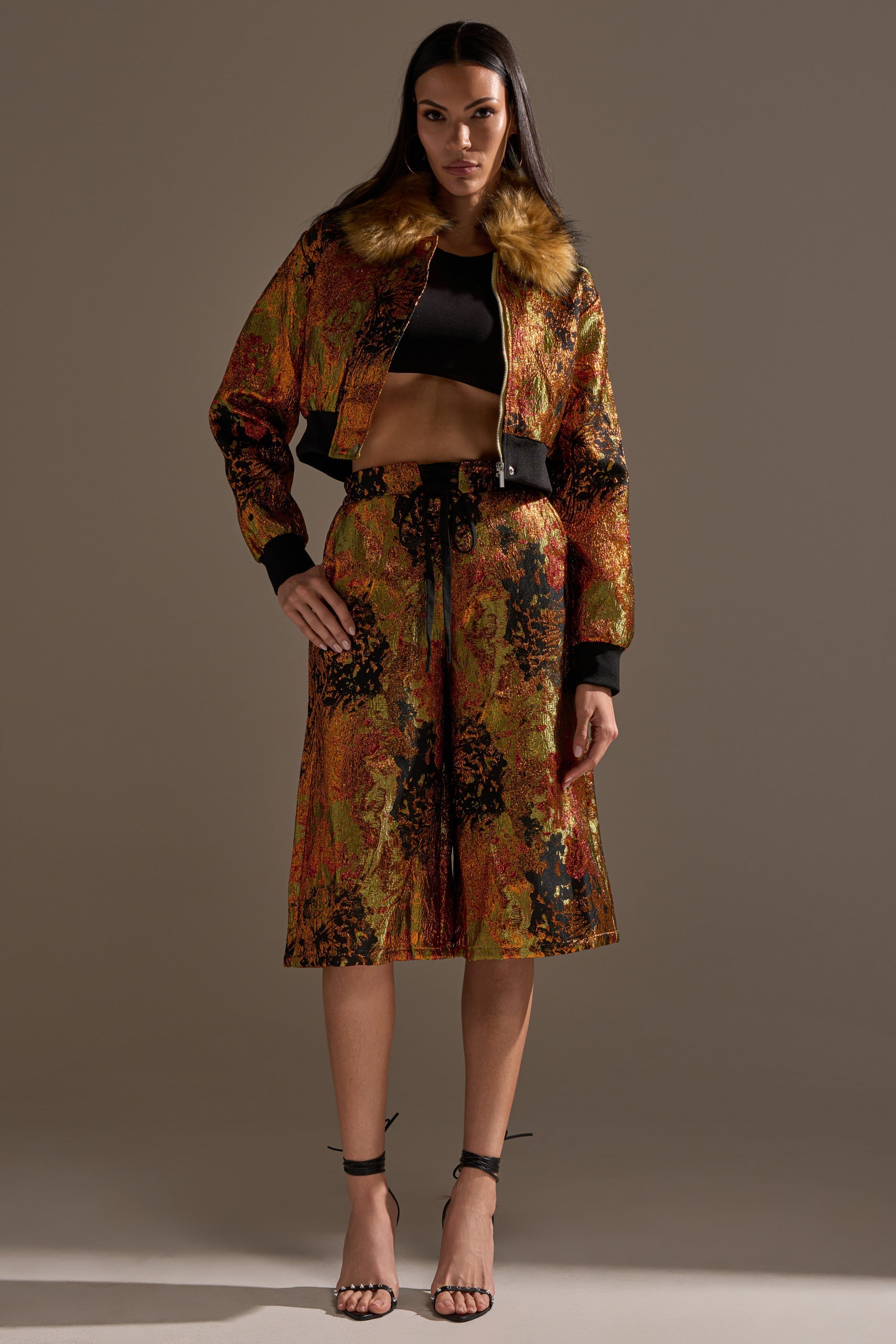 TWIN FLAME BROCADE BERMUDA SHORTS