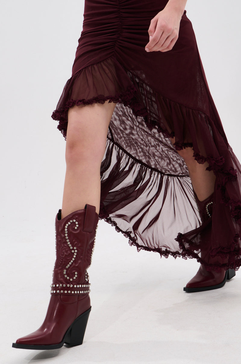 AZALEA WANG UMBRA BURGUNDY WESTERN BOOTIE