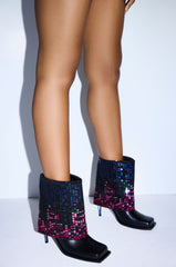 AZALEA WANG VOLLMER BLACK RHINESTONE CUFF BOOTIE WITH SQUARE TOE