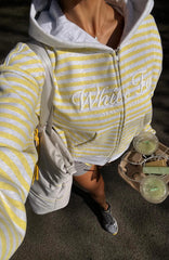 Verano Sixteen Maria Boxy Zip Front Hoodie Grey Marle/Lemon Stripe