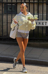 Verano Sixteen Maria Boxy Zip Front Hoodie Grey Marle/Lemon Stripe