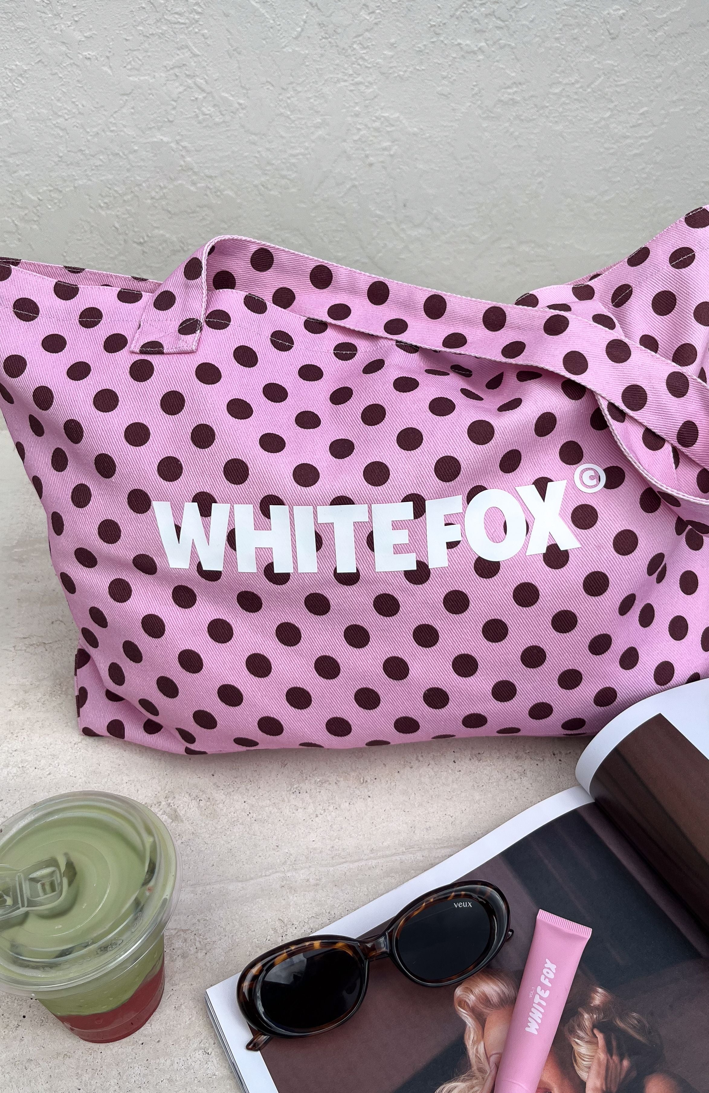 Circle Back To Me Tote Bag Pink/Burgundy Polka Dot