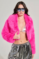 LIGHTS OUT CROPPED FAUX FUR JACKET IN PINK