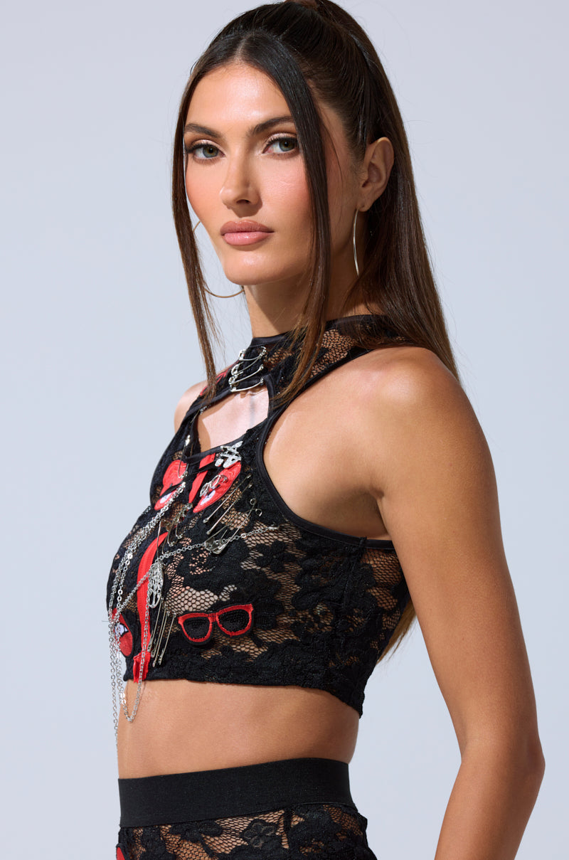 OMG LACE TANK WITH EMBELLISHMENTS