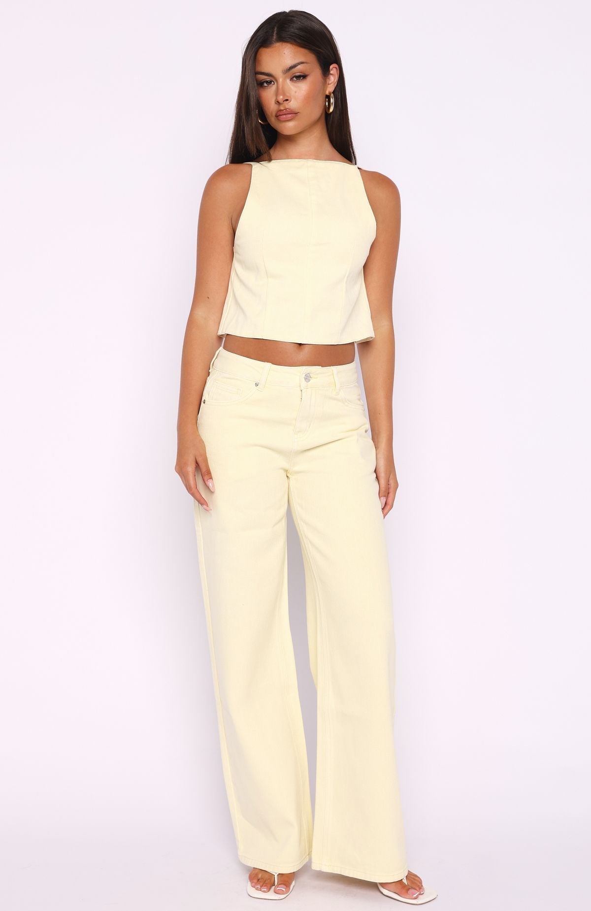 Kalaya Mid Rise Wide Leg Jeans Lemon Wash