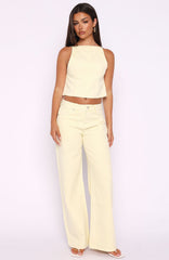 Kalaya Mid Rise Wide Leg Jeans Lemon Wash