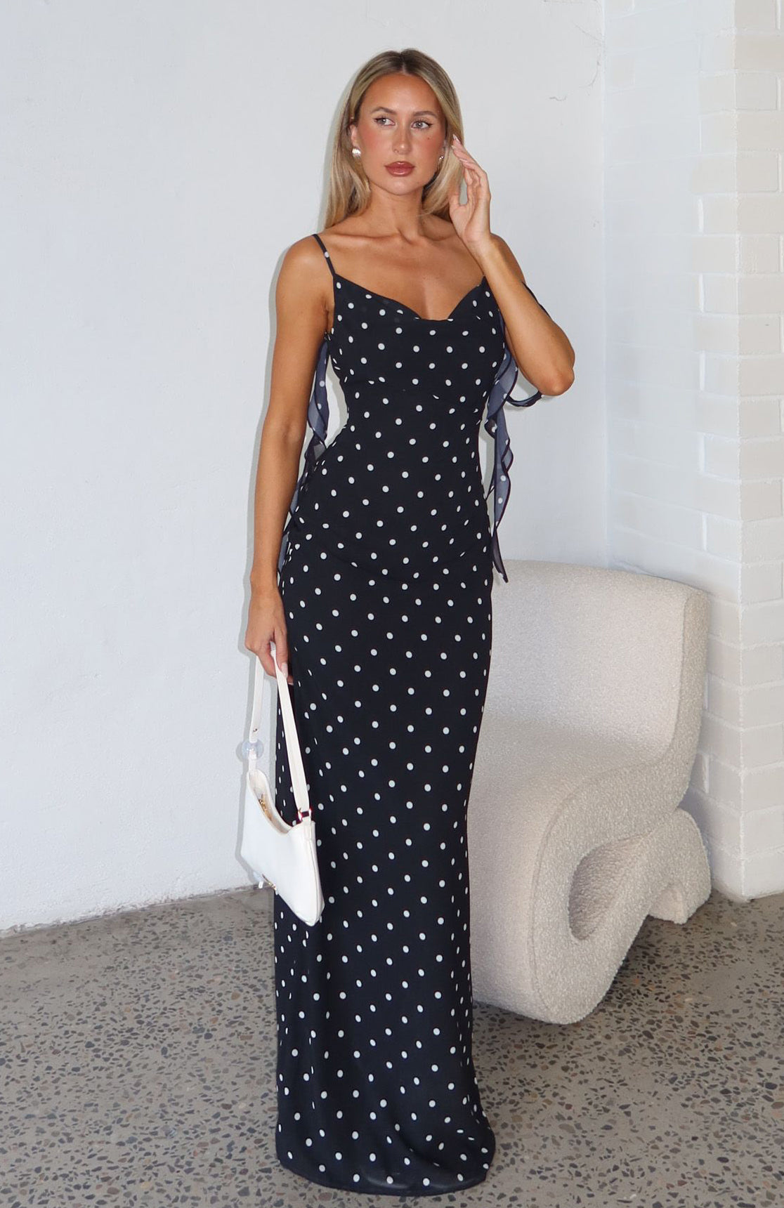Love Blossoms Maxi Dress Black/White Polka Dot