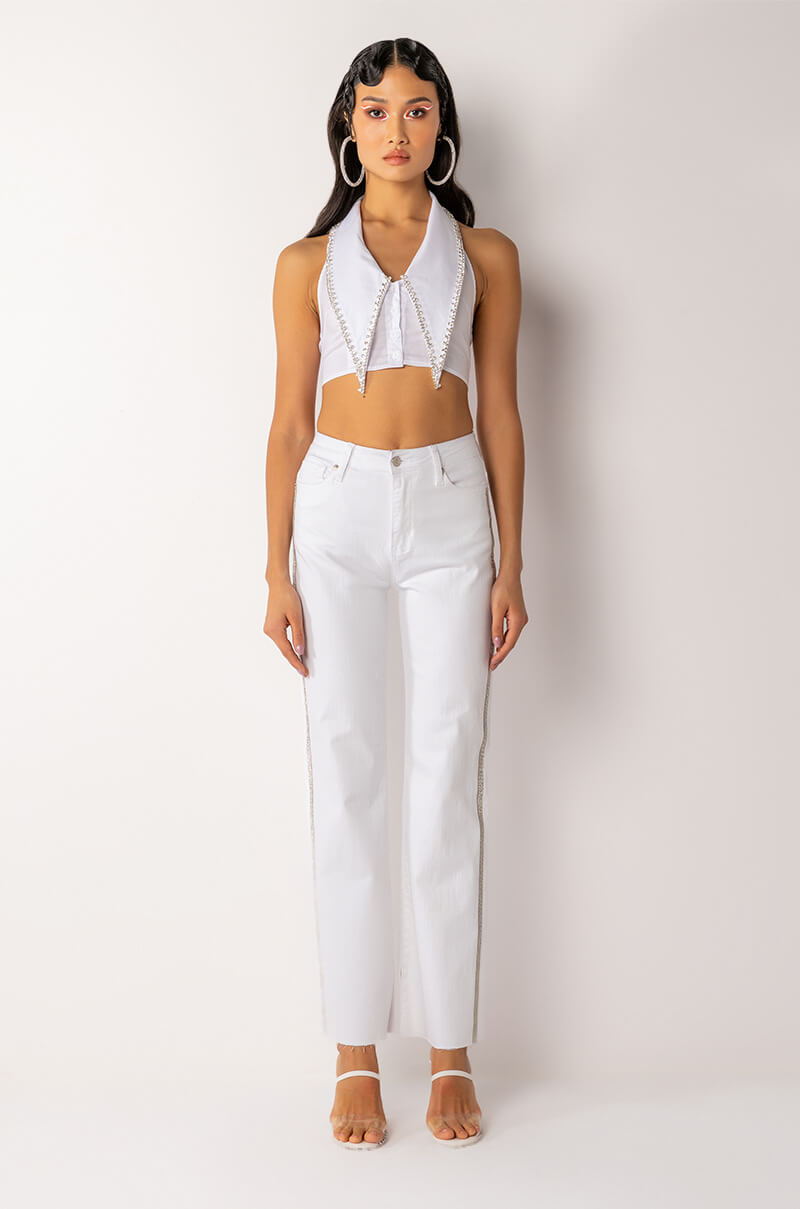 VAL EMBELLISHED SLEEVELESS BUTTON DOWN