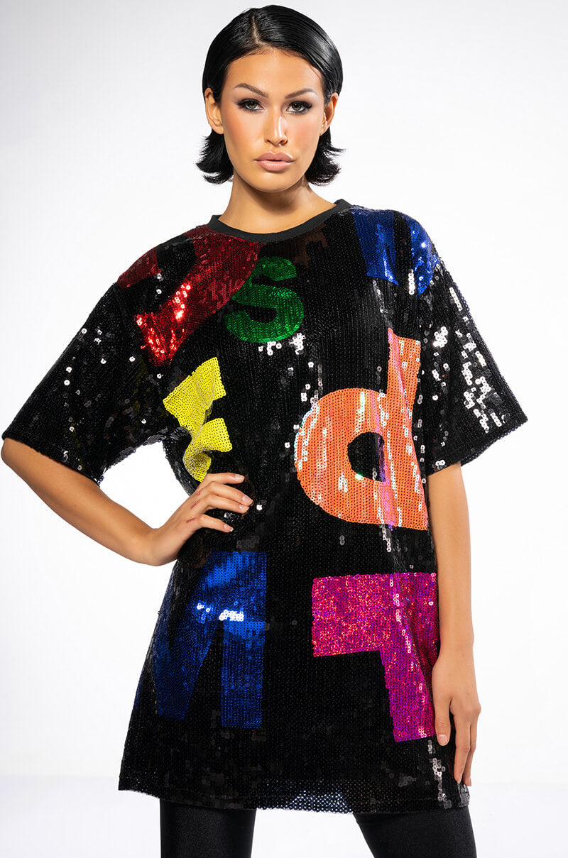 ALPHABET SEQUIN COVERED TSHIRT