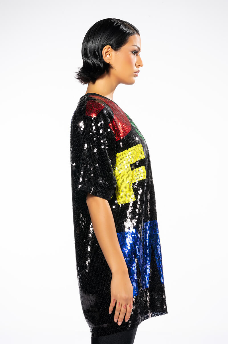 ALPHABET SEQUIN COVERED TSHIRT