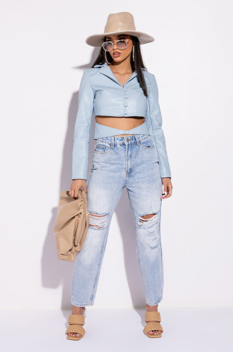 ARRIVEDERCI ACID WASH HIGH RISE DISTRESSED MOM JEANS