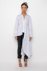 TAYLOR ASYMMETRICAL POPLIN RHINESTONE BUTTON DOWN BLOUSE