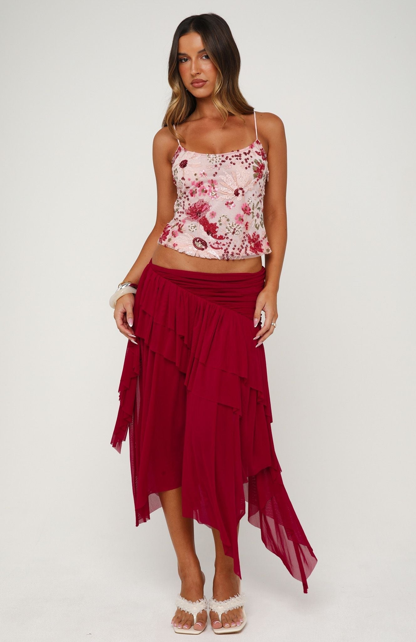 Cascade Around Me Midi Skirt Dragonfruit