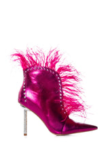 AZALEA WANG ALEJANDRA FUCHSIA FEATHER BOOTIE