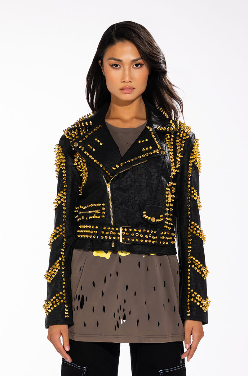 SOFI GOLD STUD CROC MOTO JACKET